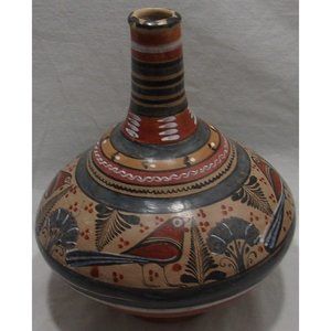 Vtg Mexican Tanola Hand-Painted Bird Figures Pottery Jar/Jug/Vase/Vessel 9 1/2"